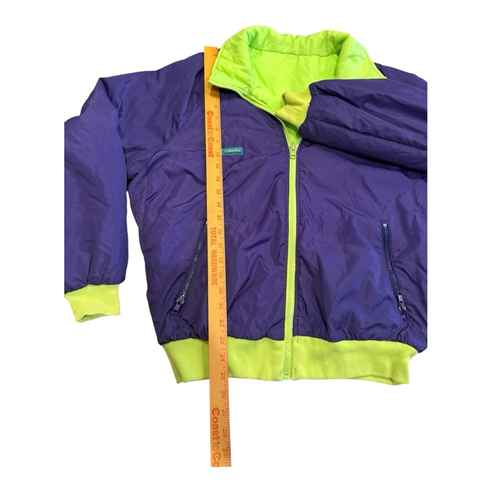 Columbia Vintage Reversible 90s Day Glow Coat Jacket Puffy Yellow Purple Mens L - Picture 8 of 14